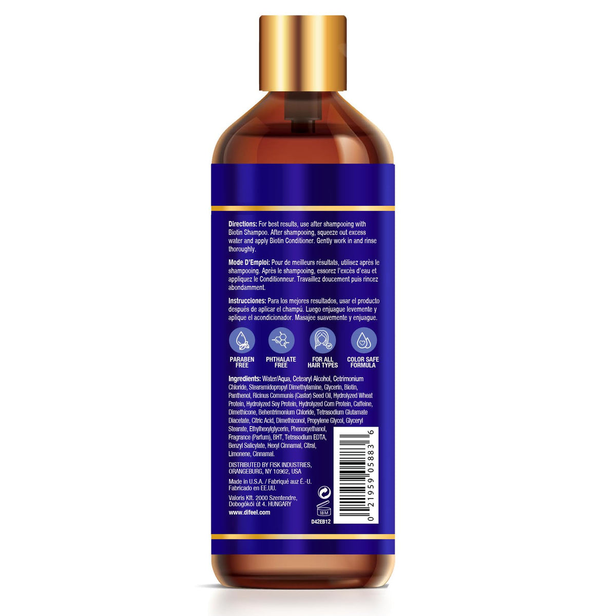 Difeel biotin conditioner for thin hair back label details