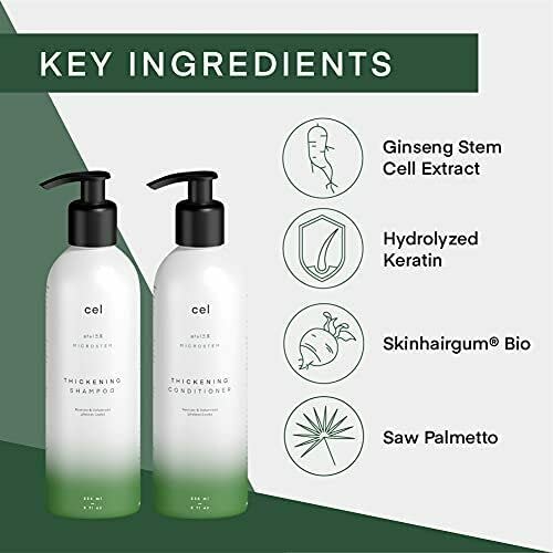 Cel Microstem anti thinning shampoo bottle showcasing professional grade biotin features
