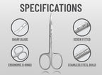 Vesara stainless steel beauty scissors highlighting the precision pointed tips for nail care
