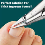 Stainless steel ingrown nail clipper shown with its protective plastic safety cap installed over the sharp tip.