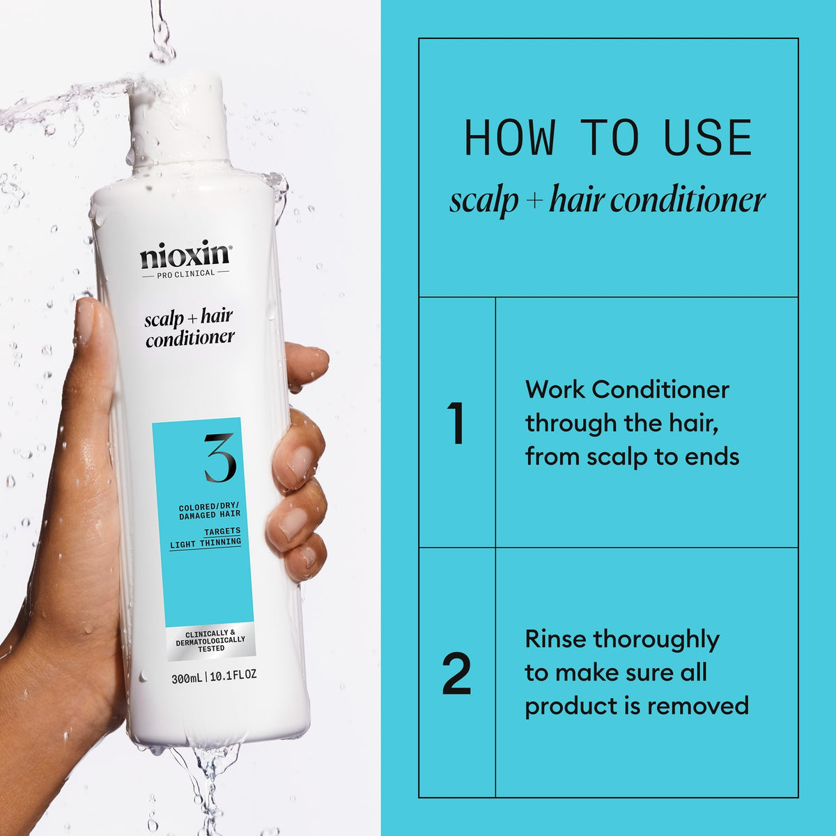 Application of Nioxin conditioner on wet hair