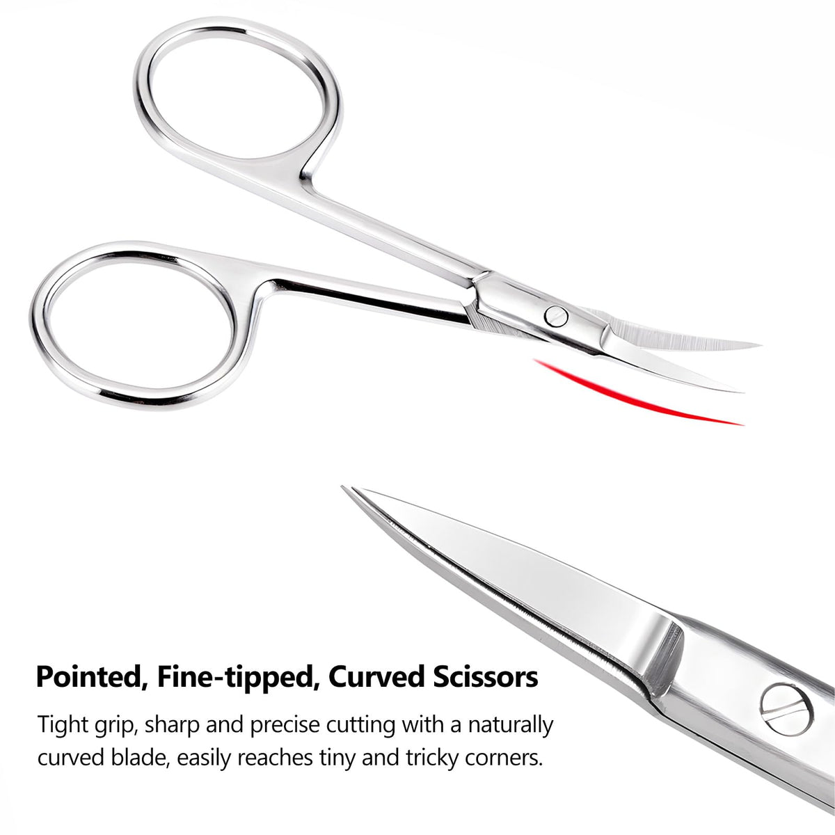 Demonstration of the curved blade scissor trimming cuticles with salon level accuracy.