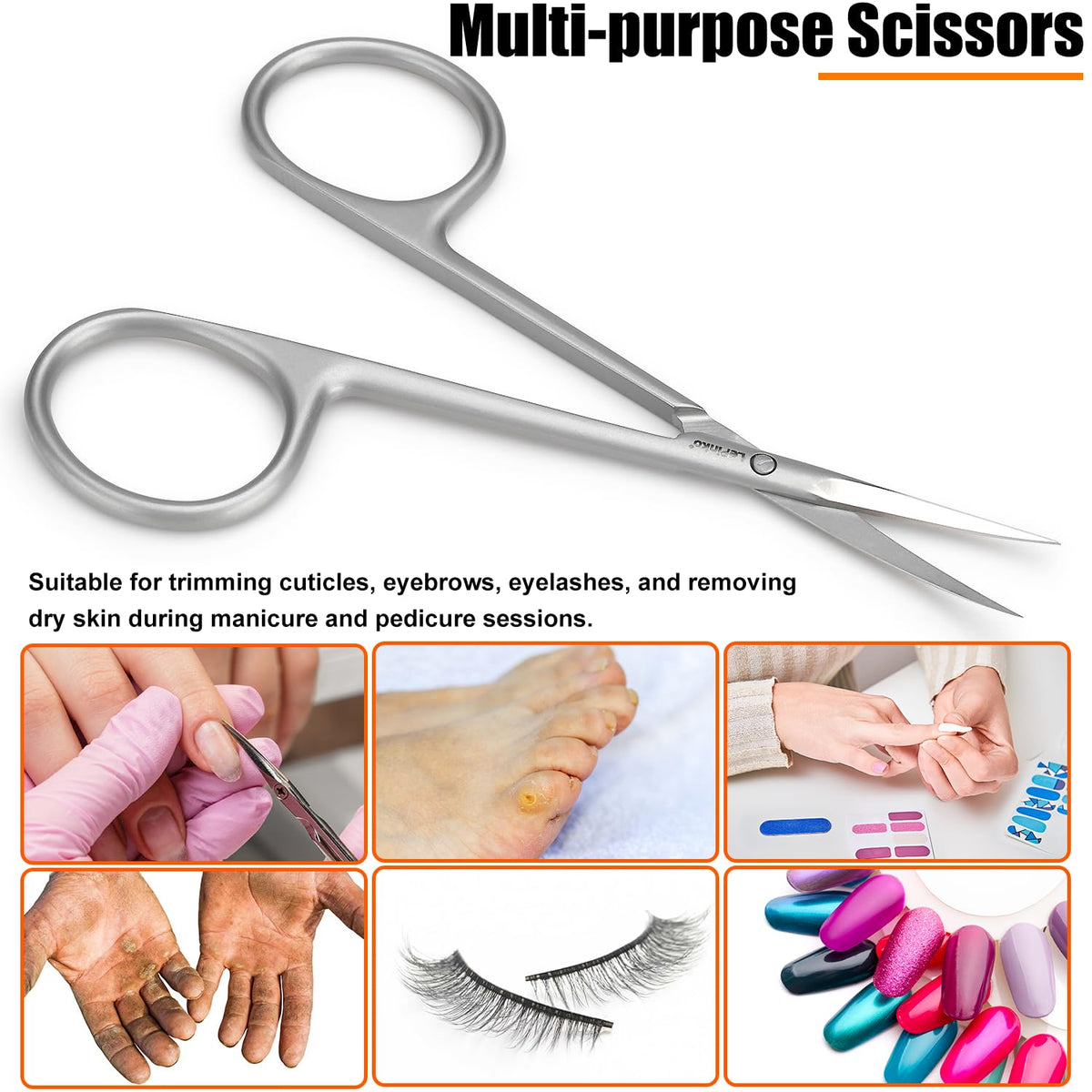 Side view of LePinko cuticle trimming scissors highlighting the unique blade curve.