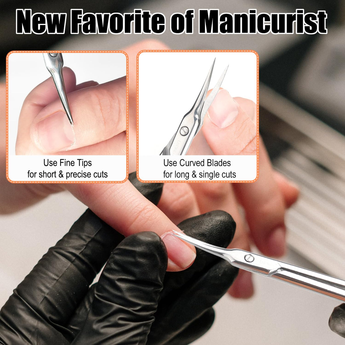 LePinko manicure scissors displaying the ergonomic large finger holes for a comfortable non-slip grip.