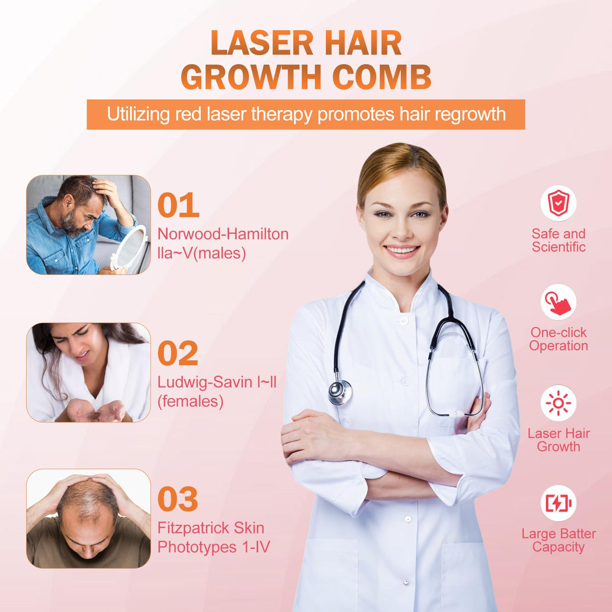 Nalacal laser comb showing 650nm red light emitters
