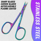 Stainless steel cuticle scissors showing the small ergonomic finger grips