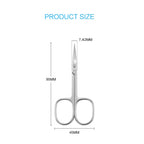 Close up of the precise seven point four two millimeter curved tip on LIVINGO cuticle scissors