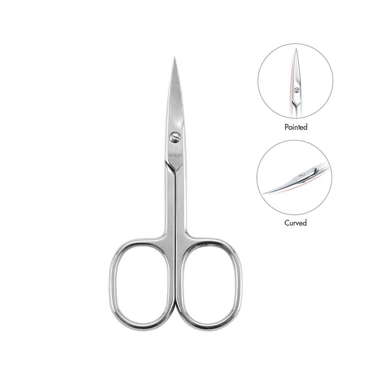 LIVINGO stainless steel beauty grooming scissors showing the ergonomic ambidextrous handles