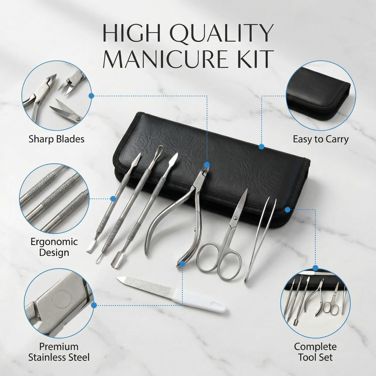 Professional cuticle nipper and pusher set close up