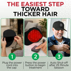 Person wearing GroWell red light therapy cap at home