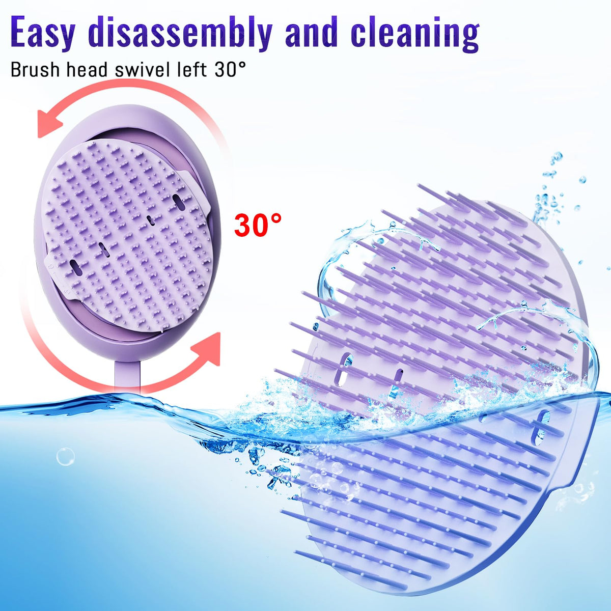 Ergonomic purple scalp massager design detail