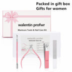 Walentin Profwr glass nail file and nail clipper set top view.