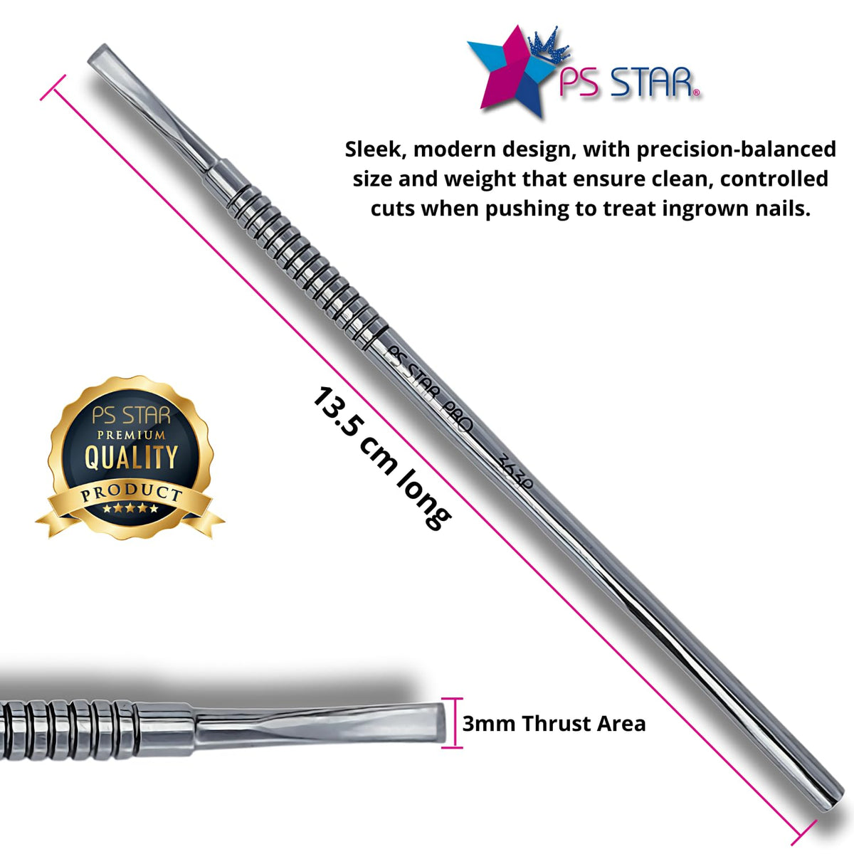 Side profile of the 13.5 centimeter Ps Star Podo Pro pedicure instrument
