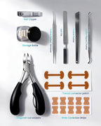 Complete presentation of the packaged authentic USA imported professional home care set for effective removal of painful ingrown toenails.