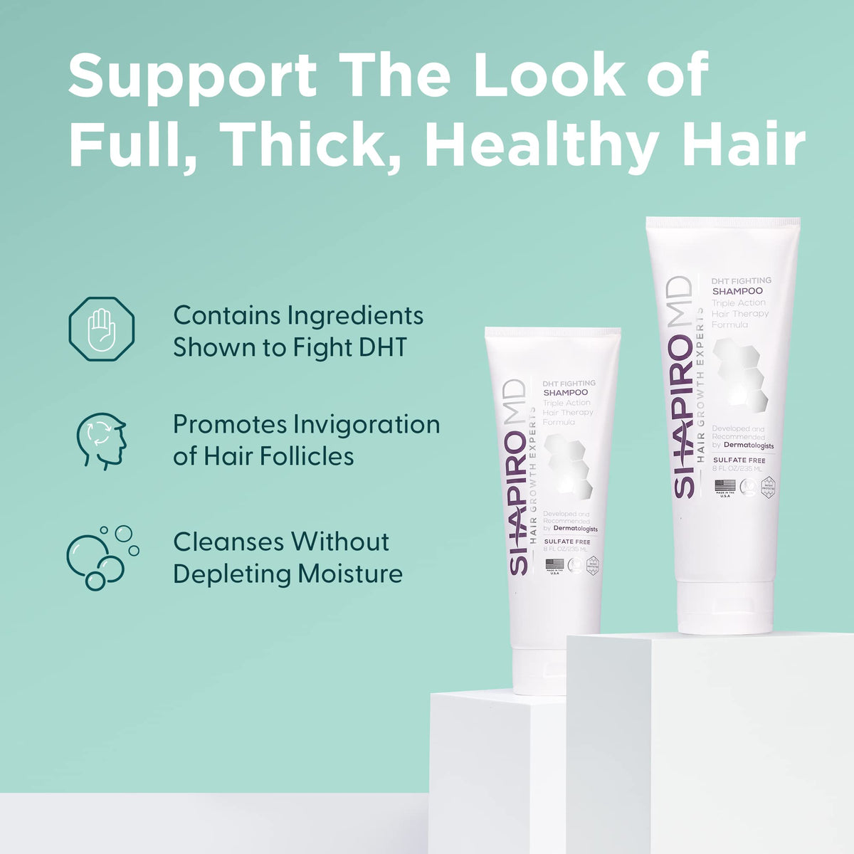 Dermatologist developed Shapiro MD anti hair fall shampoo packaging close up