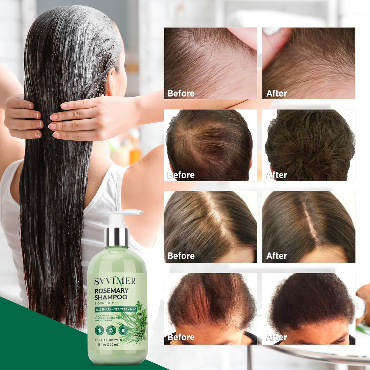 Svvimer Rosemary volumizing shampoo showing authentic USA imported packaging close up