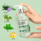 Svvimer biotin and tea tree oil shampoo bottle showcasing thickening formula benefits