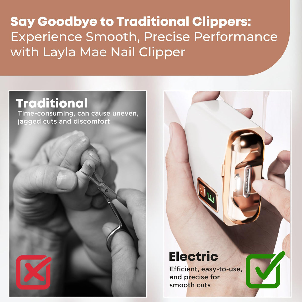 Side profile of automatic electric nail trimmer showing nail debris storage
