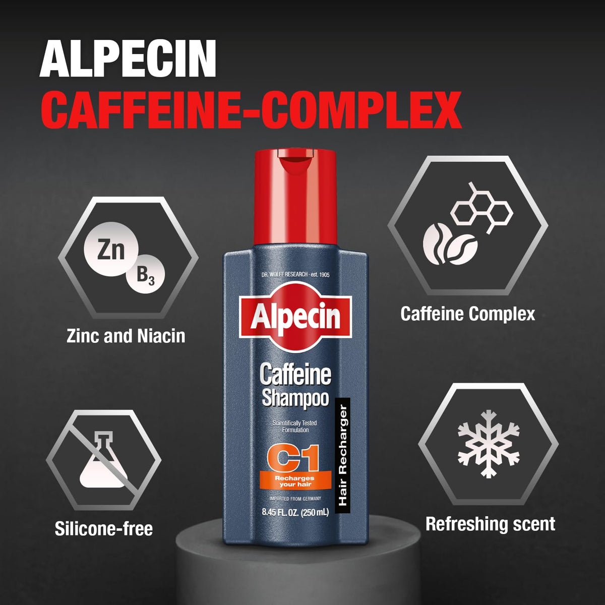 Alpecin C1 Caffeine Shampoo 250ml bottle highlighting the caffeine complex formula