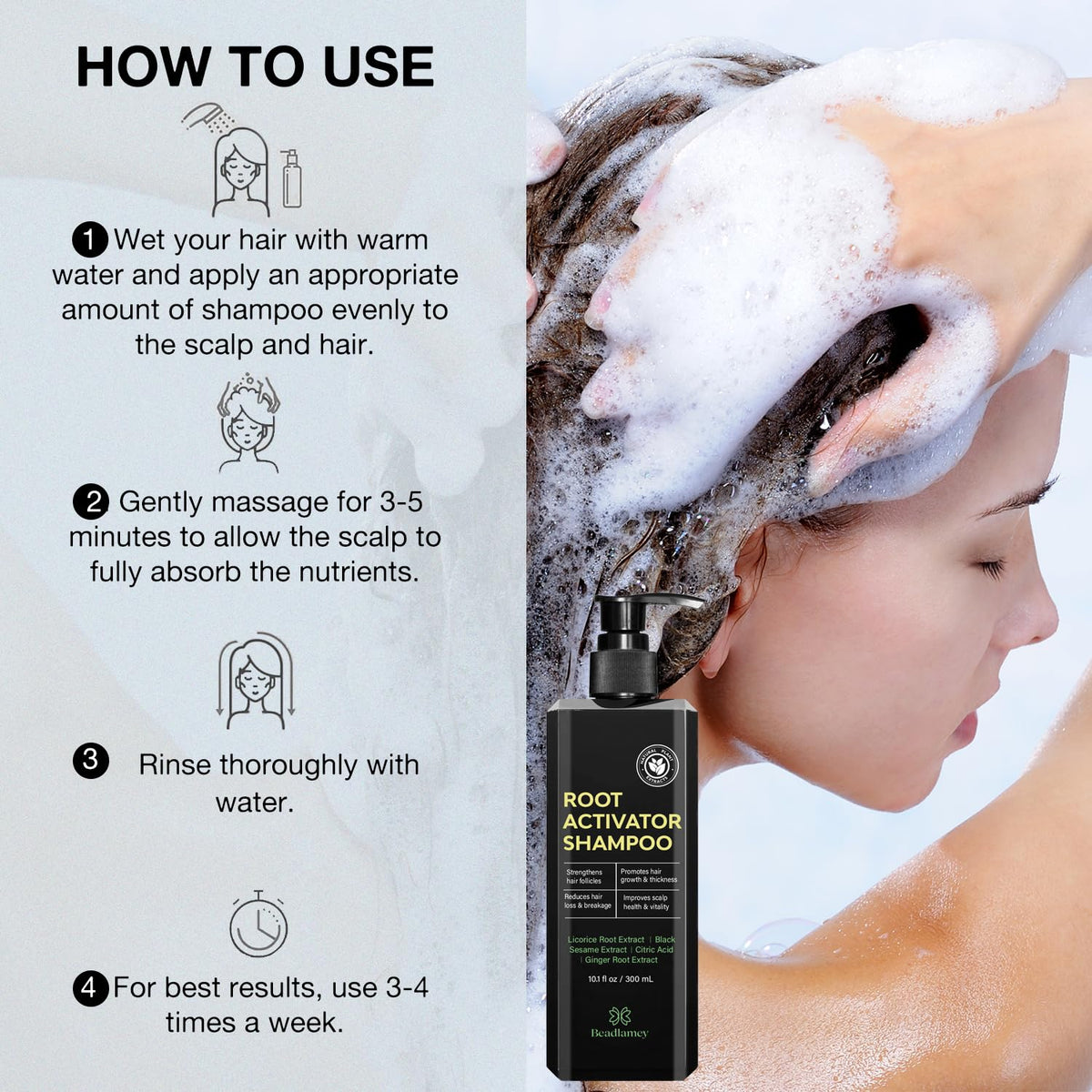 Authentic USA imported Beadlamey follicle stimulating shampoo for thicker and fuller hair.
