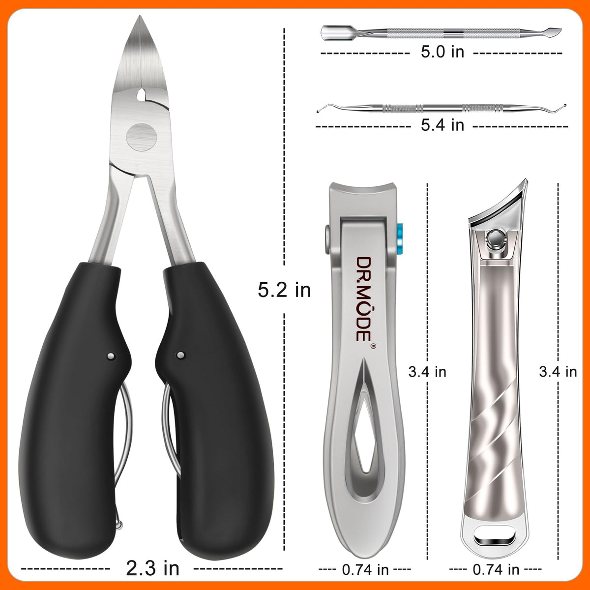 DRMODE thick toenail clippers held by hand for scale