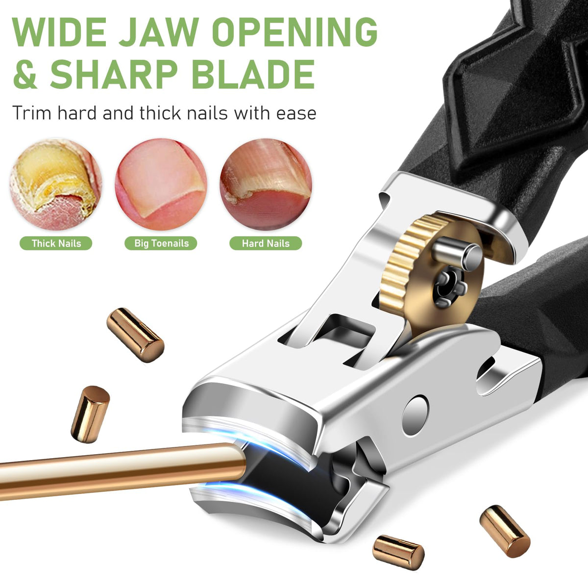 HTIKH stainless steel nail clippers with wide jaw opening