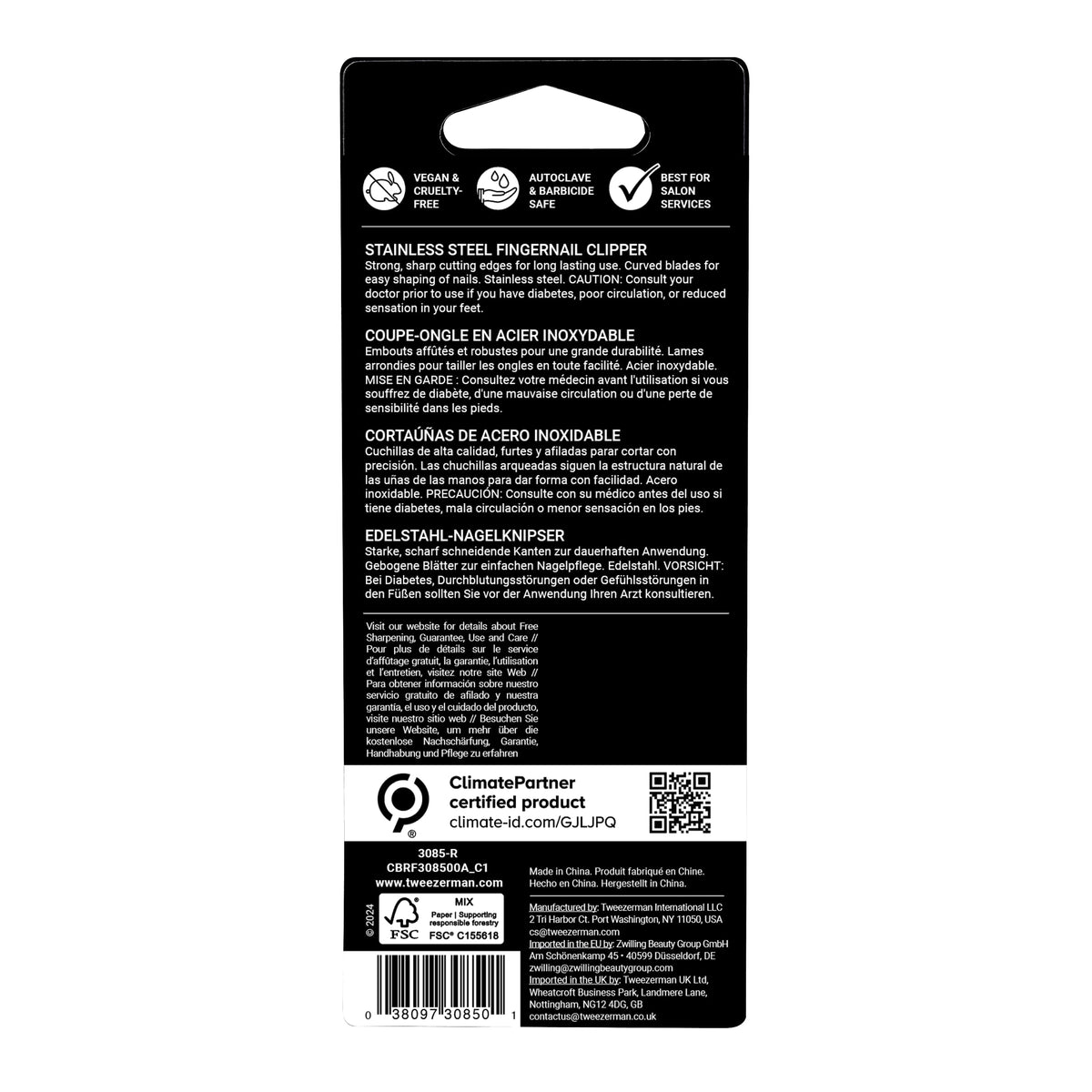 Precision cutting edge of Tweezerman fingernail clipper
