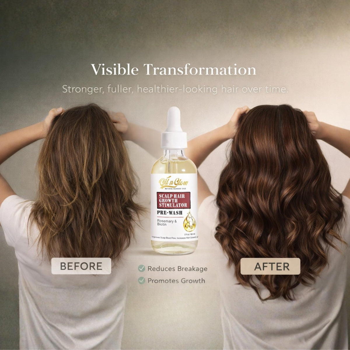 OilnGlow hair growth stimulator being massaged gently into a dry scalp
