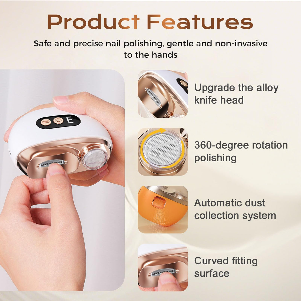 Side profile of rechargeable electric nail file tool