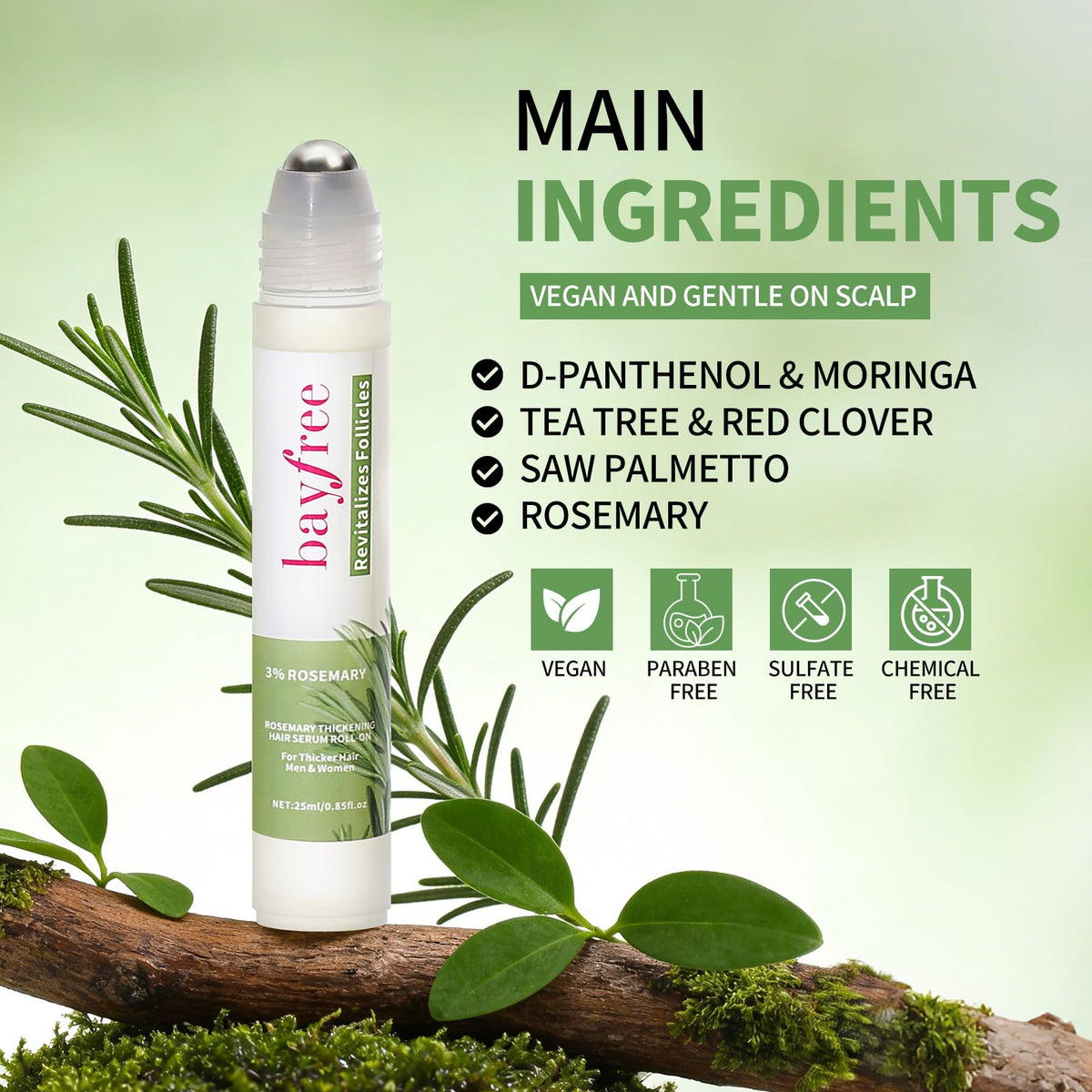 Be Bodywise hair follicle stimulating roll on serum side angle view.