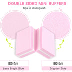 Stack of pink mini nail buffer blocks for manicure