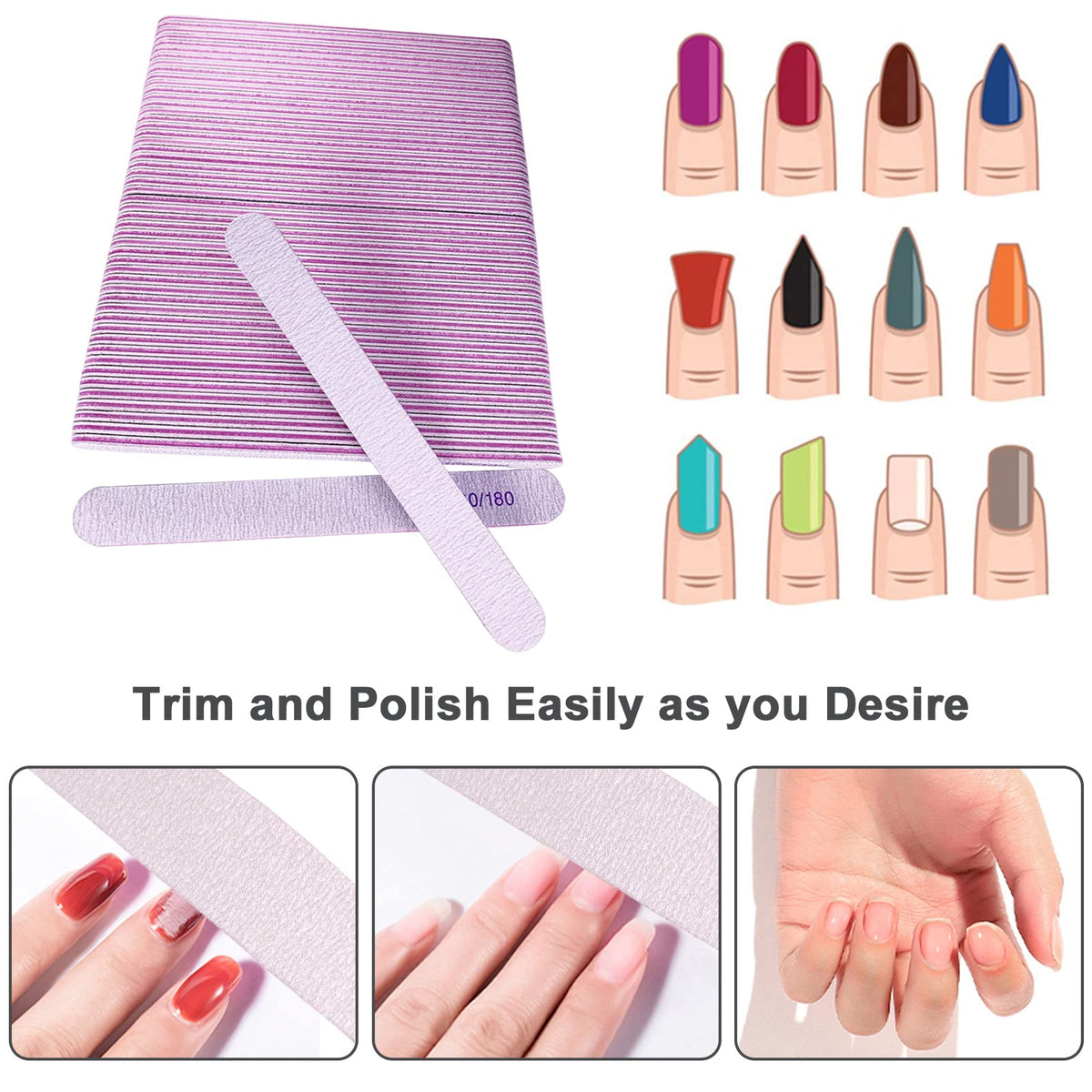 AhaTopia 100/180 grit double sided nail files bulk pack