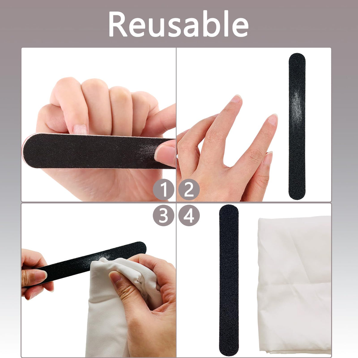 Using coarse 100 grit side for acrylic nail shaping