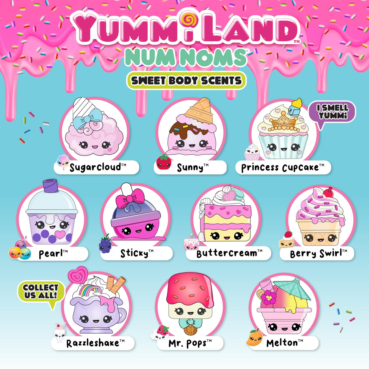 Yummiland Num Noms collectible series checklist showing all characters