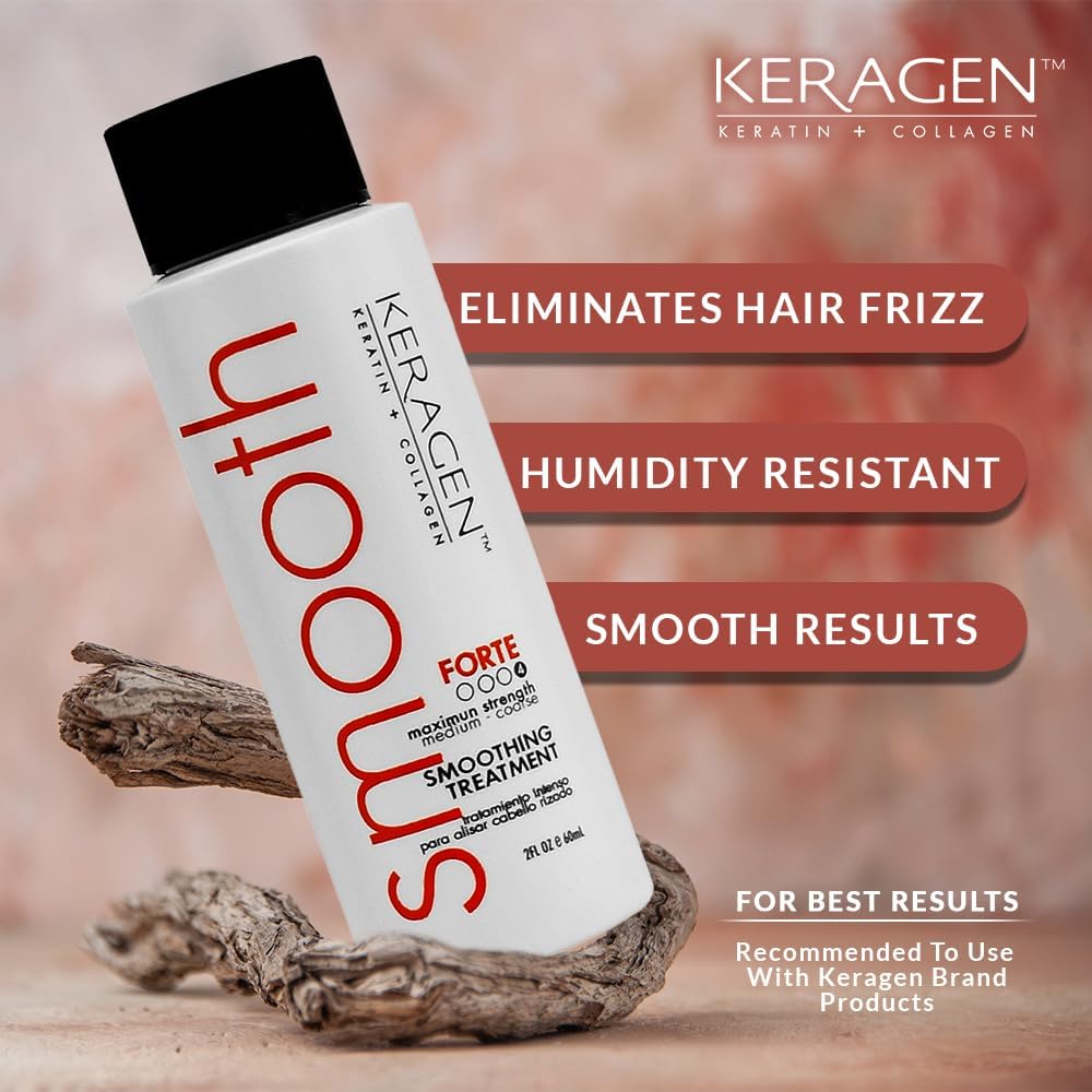 Side profile of Keragen 2 fluid ounce keratin bottle