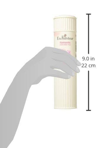 Authentic Enchanteur Romantic luxury perfumed talc packaging with detailed ingredient information.