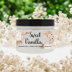 Finely milled vanilla and essential oil body powder consistency close up view