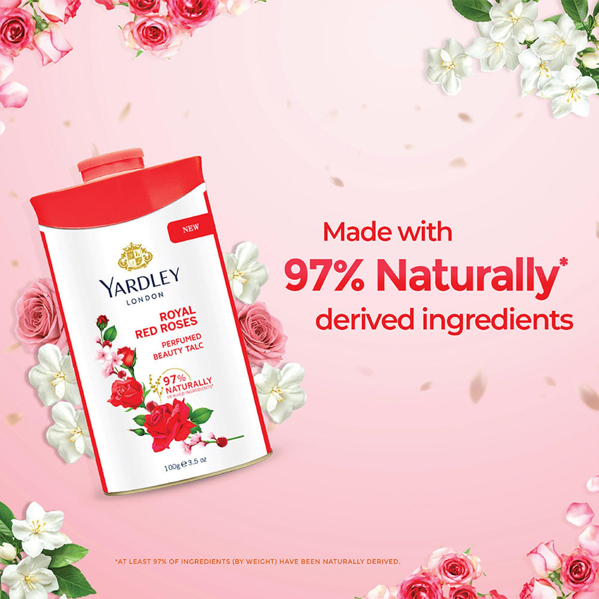 Silky texture of Yardley London floral fragranced body talc for premium sweat absorption