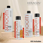 Keragen clarifying shampoo and smoothing treatment bottles