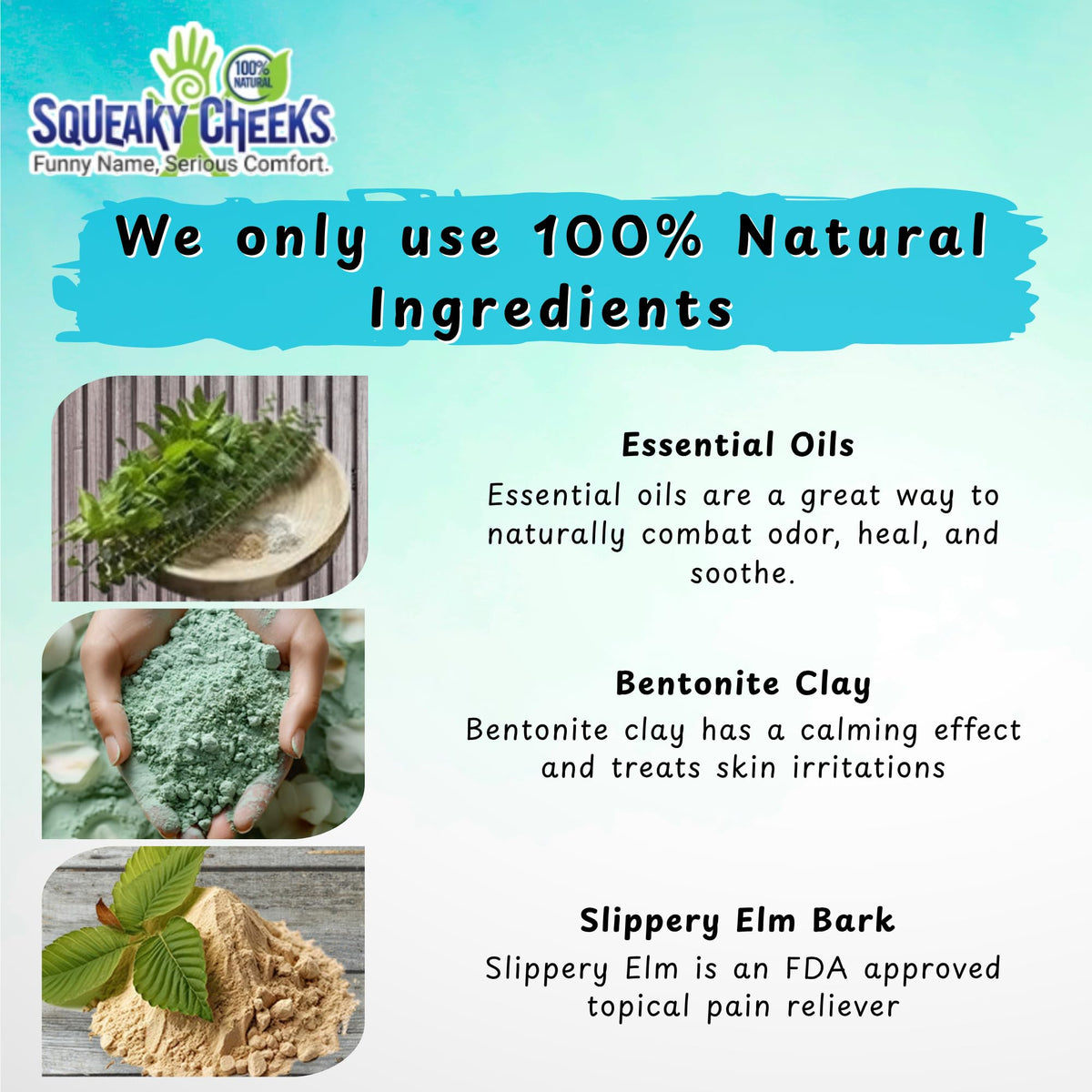 Squeaky Cheeks sensitive skin formula showing directions and ingredient safety facts