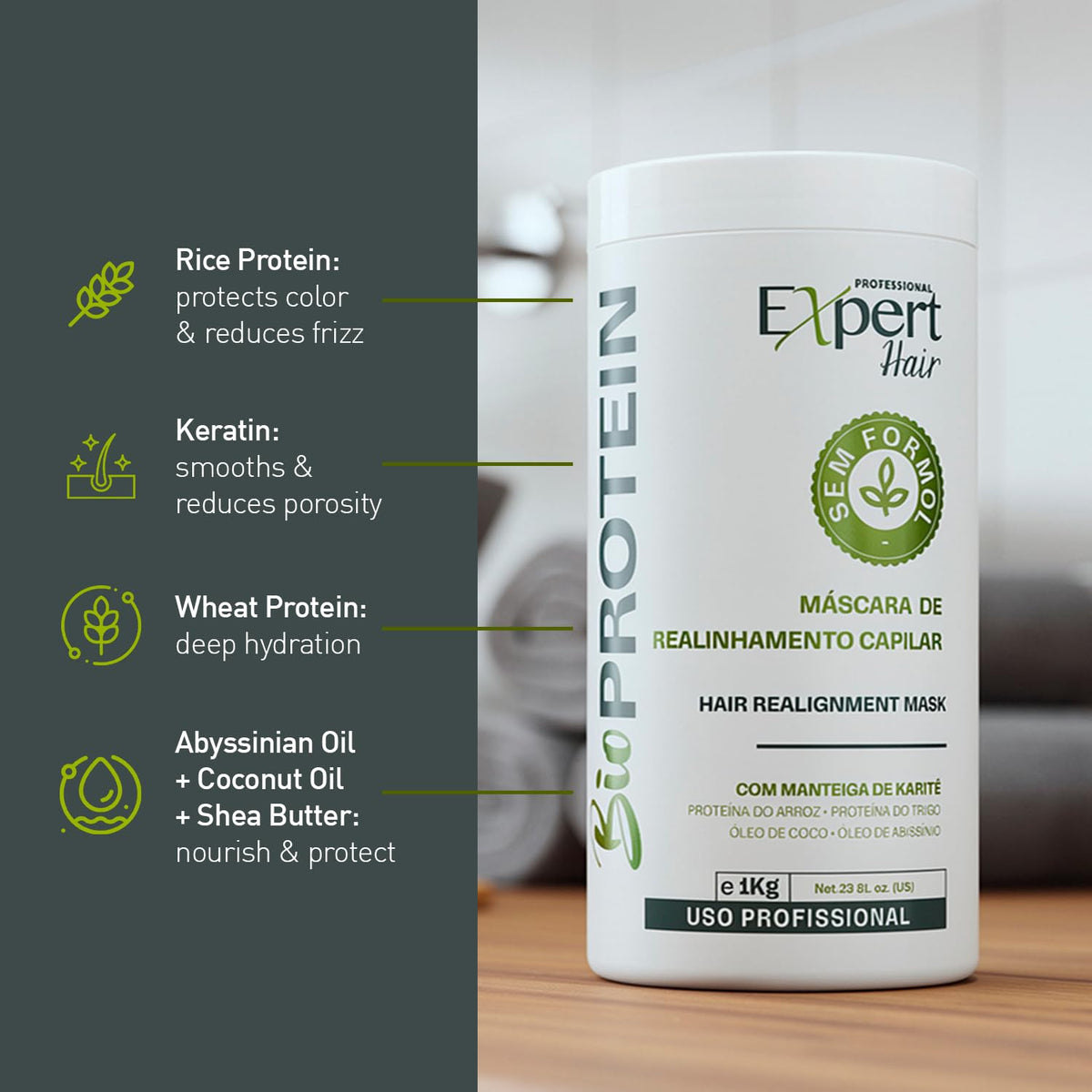 Expert Hair USA anti-frizz treatment product label details