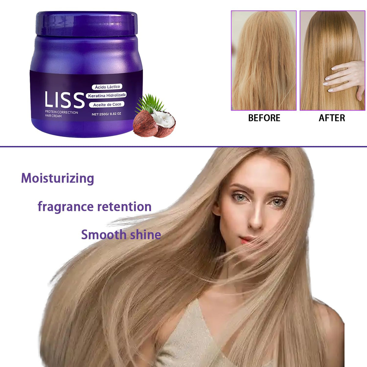 Zixgiah Liss protein hair cream jar with ingredient highlights