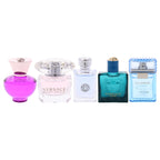 Versace miniature luxury fragrance selection including Eros and Bright Crystal splash vials