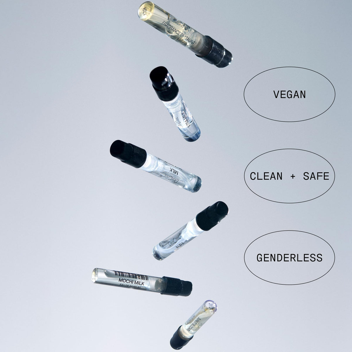 Six individual DedCool scent samples displayed outside the metal tin.