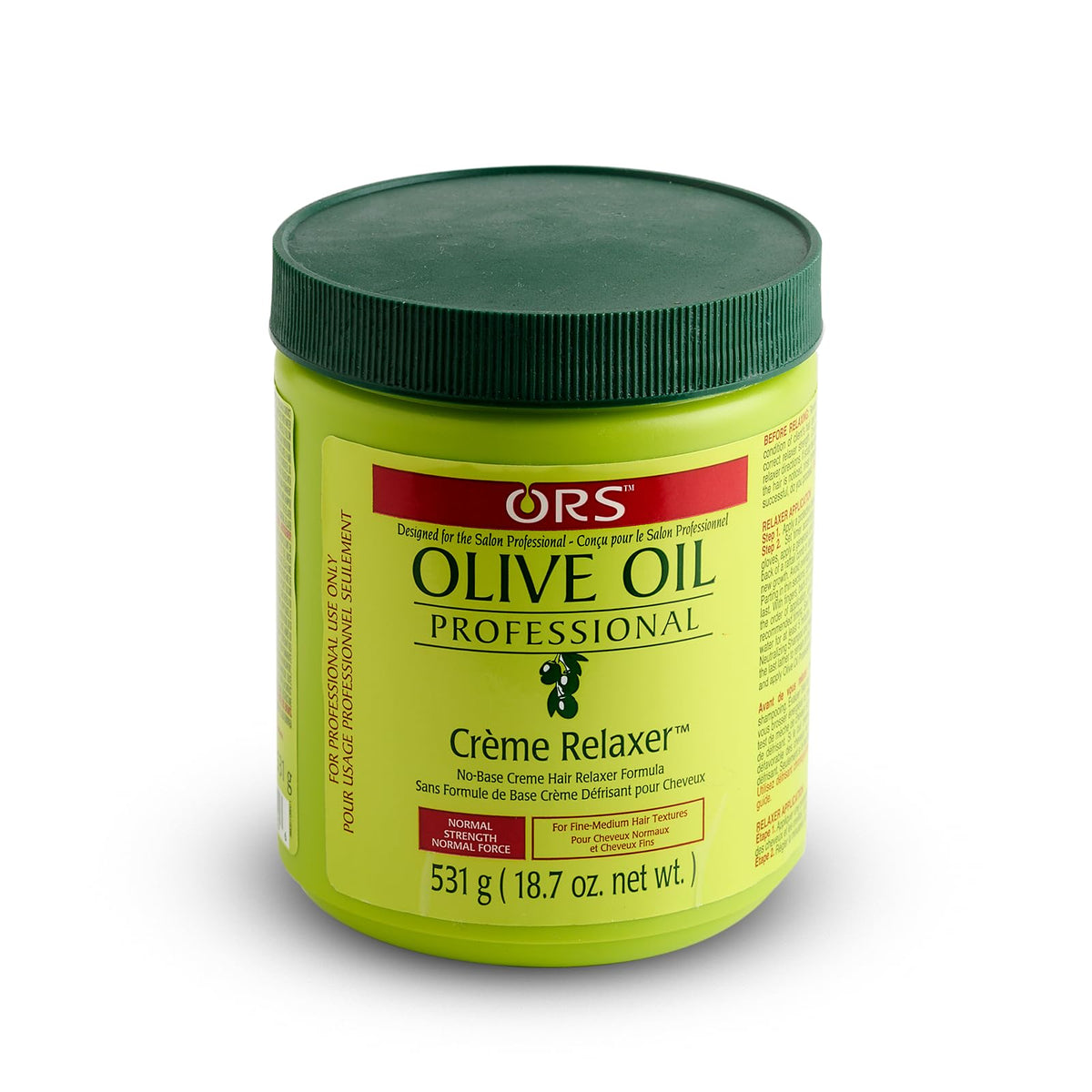 Close up of the 18.75 ounces ORS professional creme relaxer packaging detail.