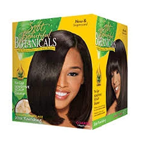 Imported USA formula hair relaxer for thick coarse hair textures showcasing plant based herbal ingredients.
