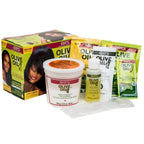Top angle view of the authentic USA imported olive oil hair relaxer.