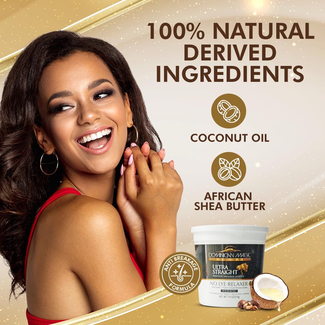 Authentic USA sourced Dominican Magic gentle hair relaxer kit component look