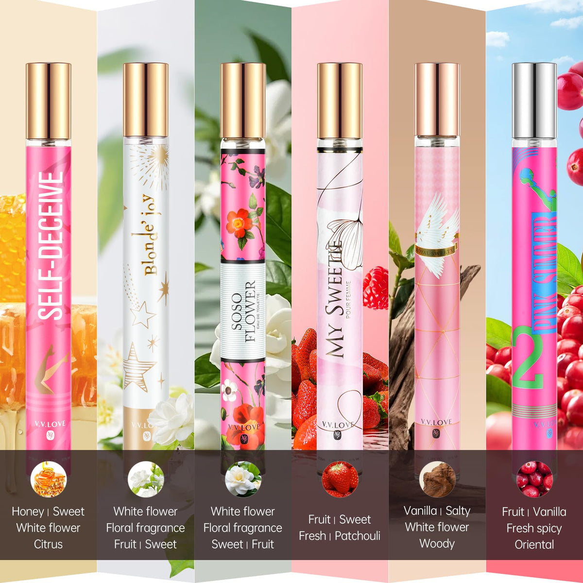Six pack V.V. Love mini perfume bottles travel size
