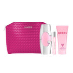 Guess classic female eau de parfum collection with signature packaging box and travel accessories